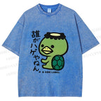 Unisex Japanese Weird Turtle Monster Printed Washed Tee