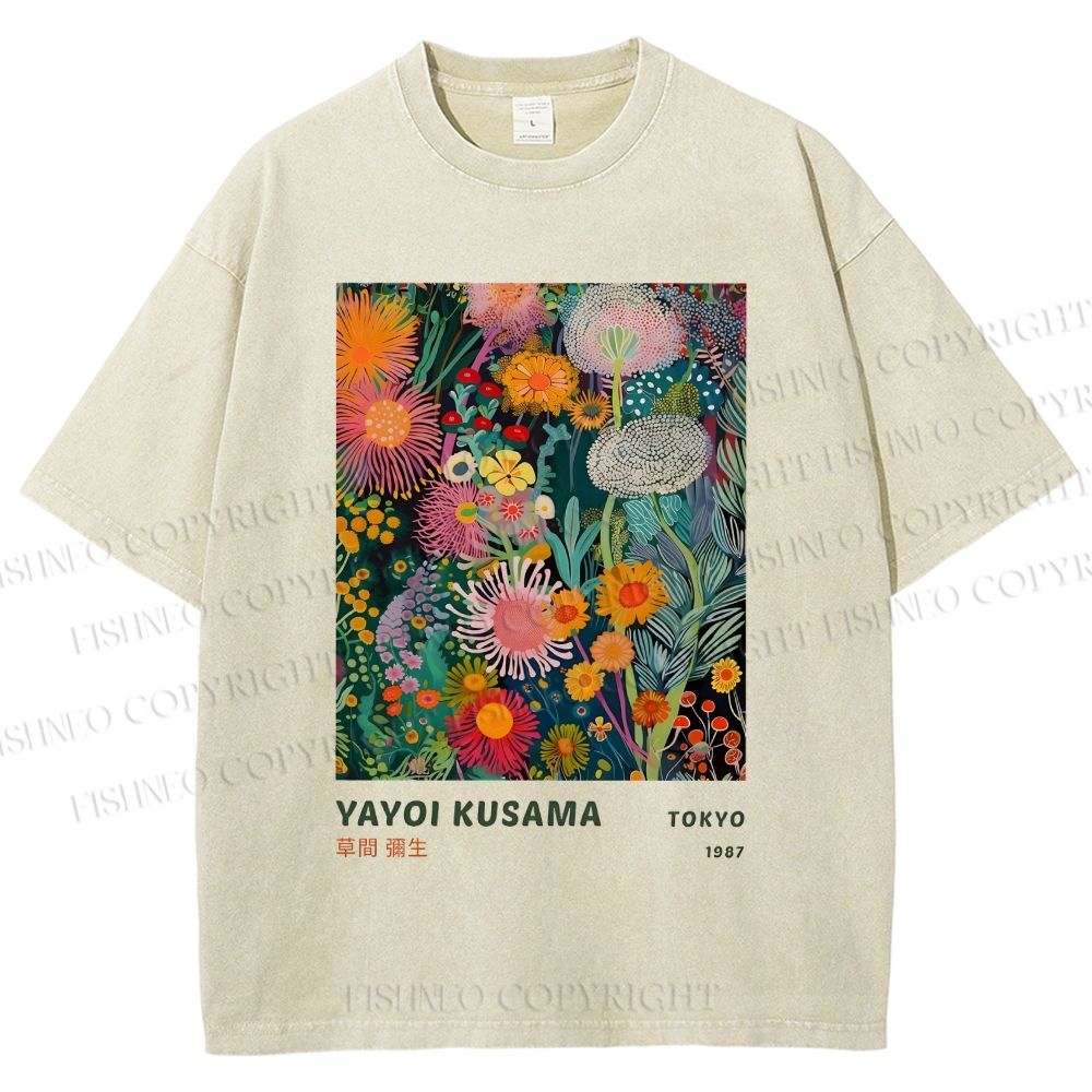 Unisex Yayoi Kusama Flower Printed Washed Tee