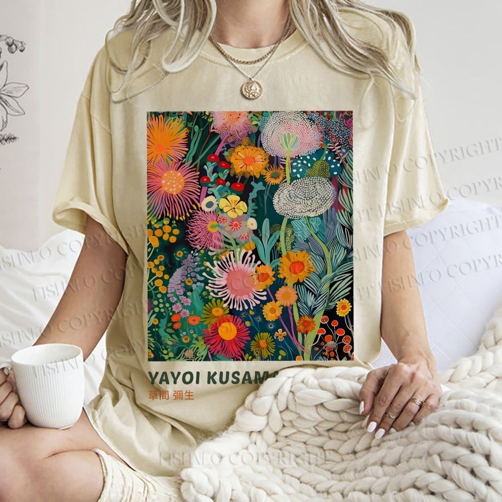 Unisex Yayoi Kusama Flower Printed Washed Tee