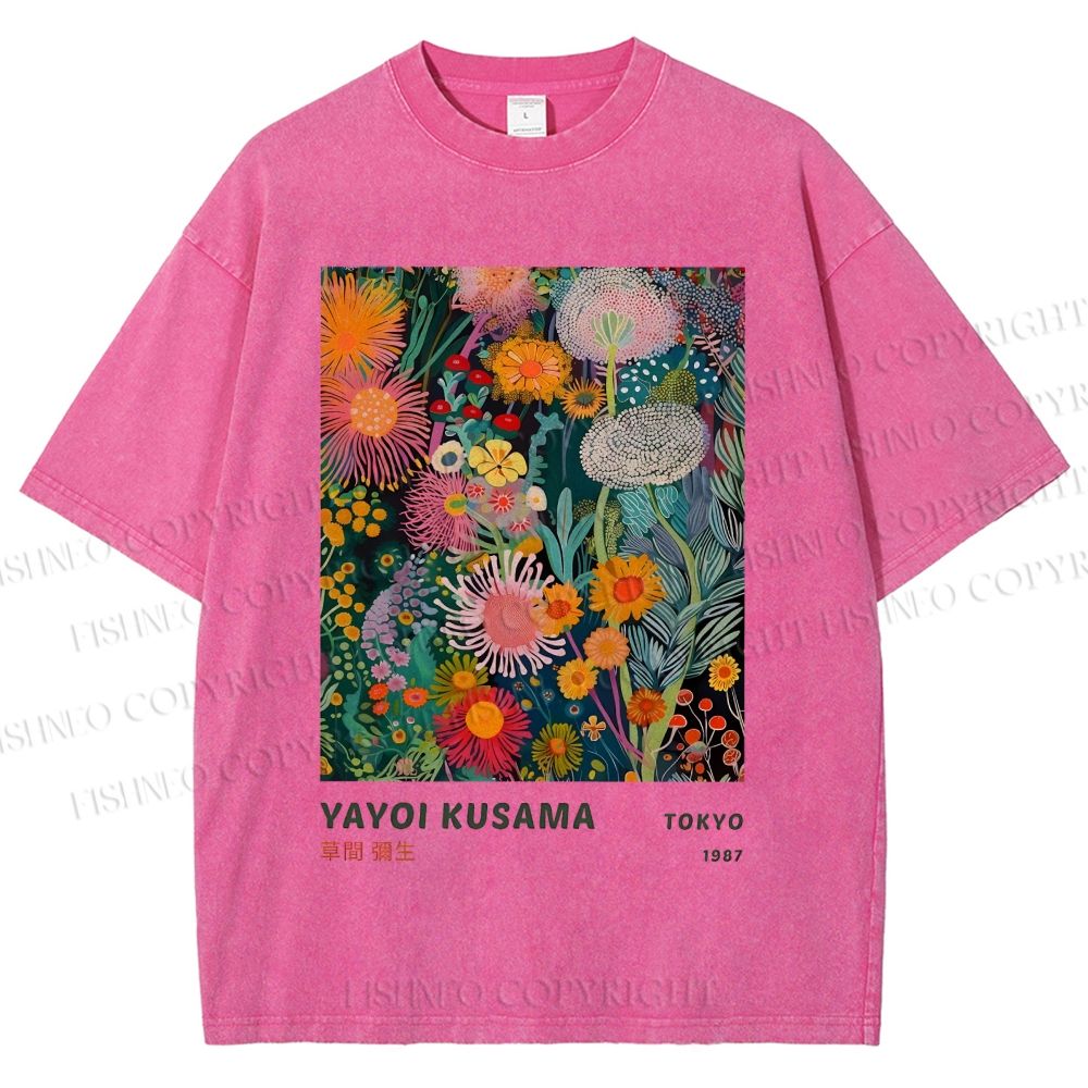 Unisex Yayoi Kusama Flower Printed Washed Tee