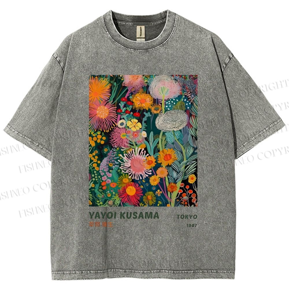 Unisex Yayoi Kusama Flower Printed Washed Tee