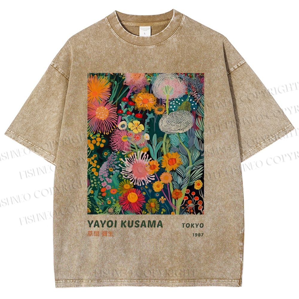 Unisex Yayoi Kusama Flower Printed Washed Tee