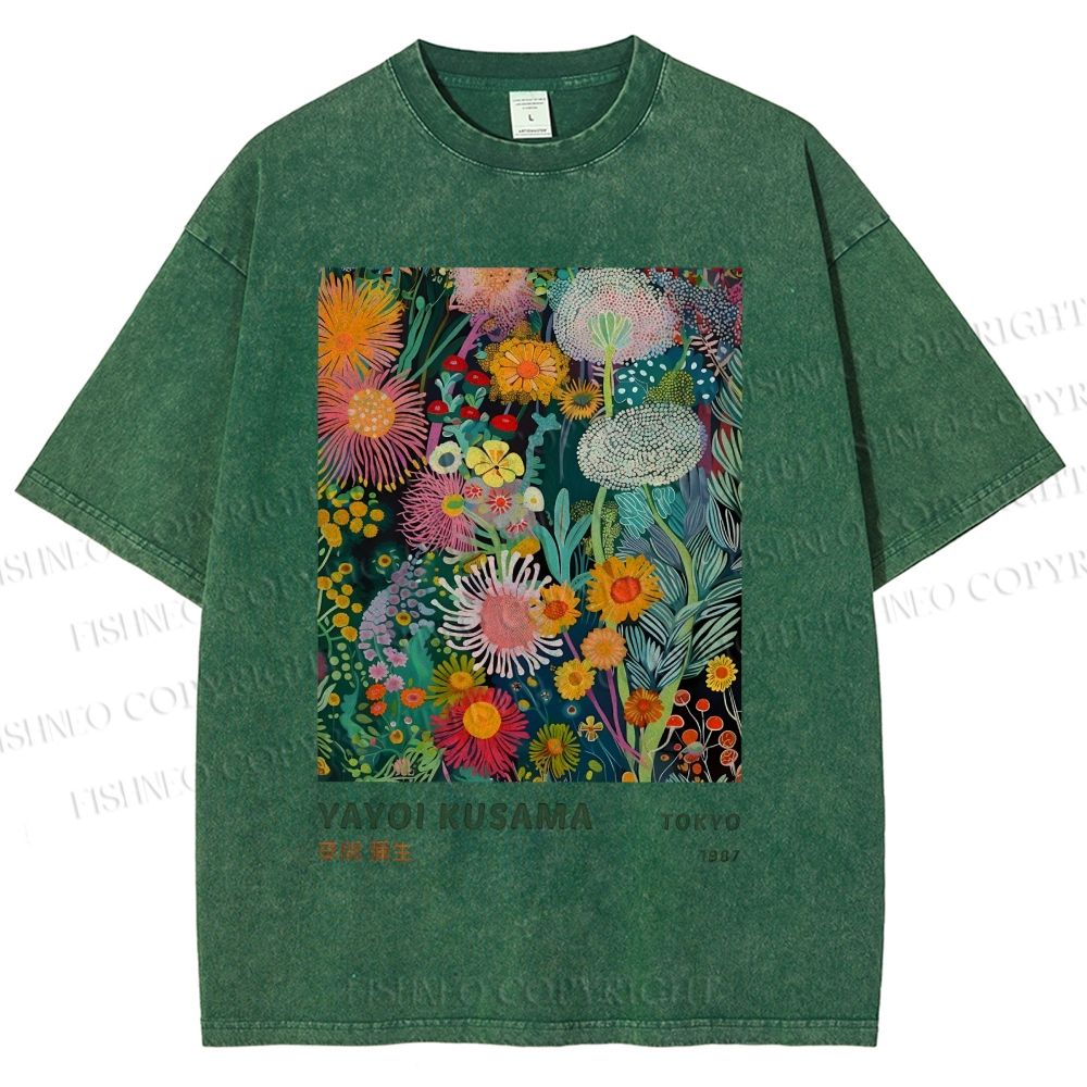 Unisex Yayoi Kusama Flower Printed Washed Tee
