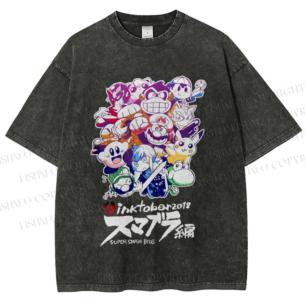 Unisex Japanese Anime Graffiti Printed Washed Tee