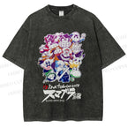Unisex Japanese Anime Graffiti Printed Washed Tee