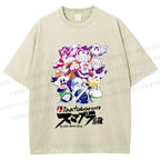 Unisex Japanese Anime Graffiti Printed Washed Tee