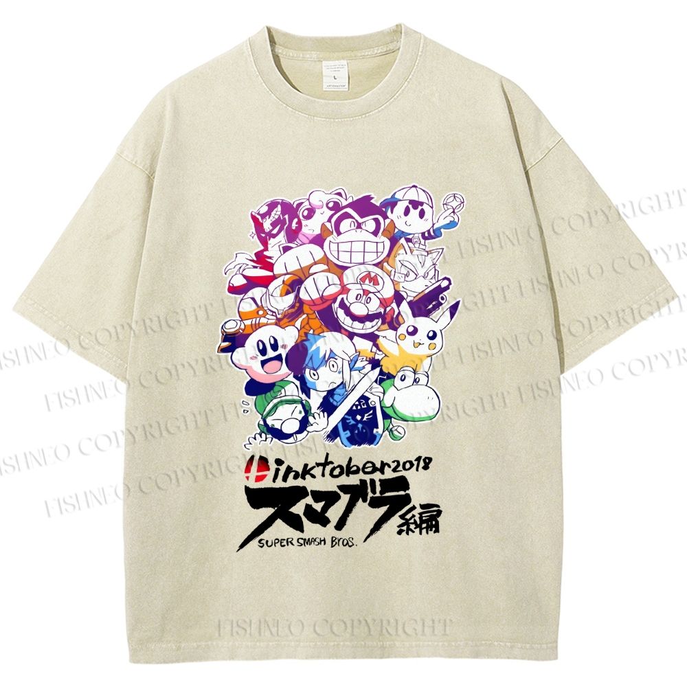 Unisex Japanese Anime Graffiti Printed Washed Tee