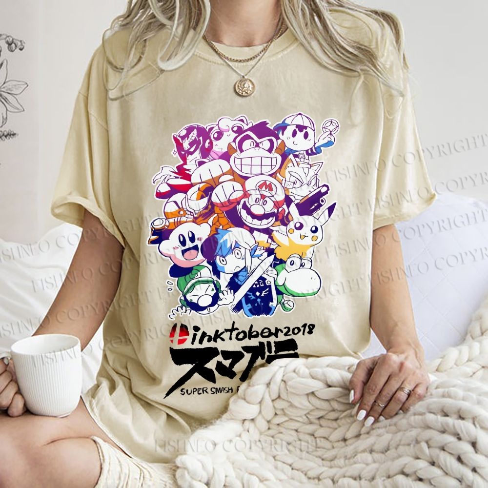 Unisex Japanese Anime Graffiti Printed Washed Tee