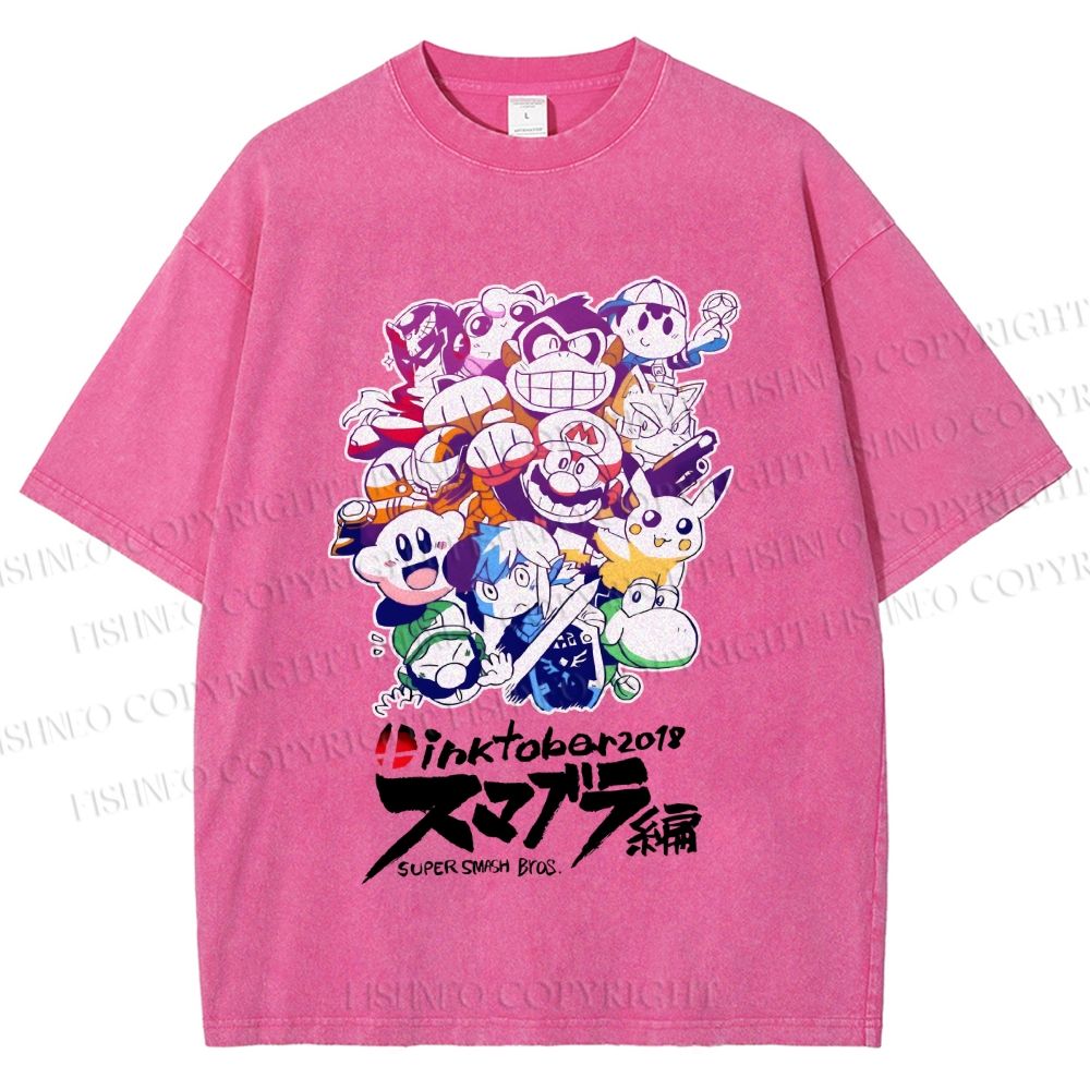 Unisex Japanese Anime Graffiti Printed Washed Tee