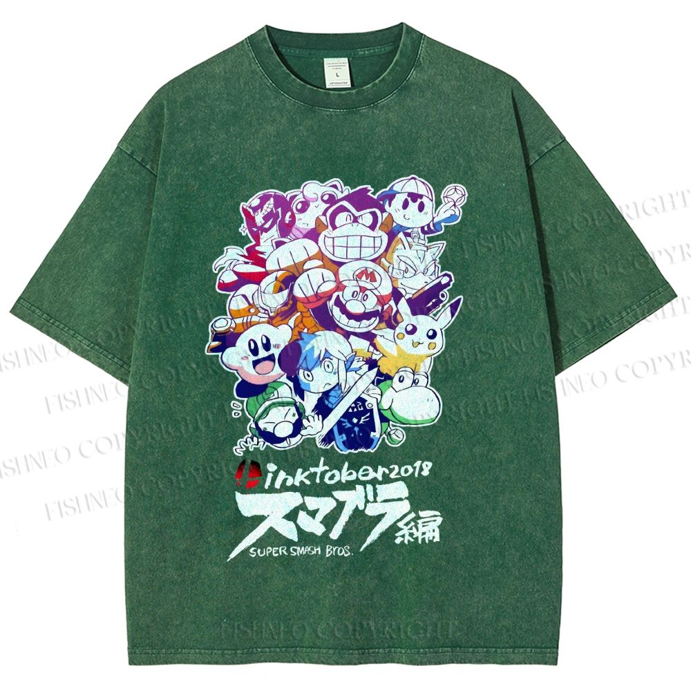 Unisex Japanese Anime Graffiti Printed Washed Tee