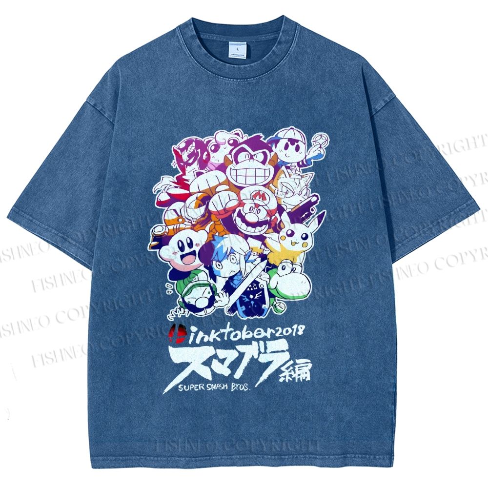 Unisex Japanese Anime Graffiti Printed Washed Tee