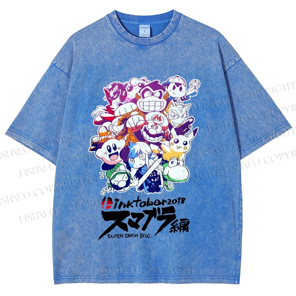 Unisex Japanese Anime Graffiti Printed Washed Tee