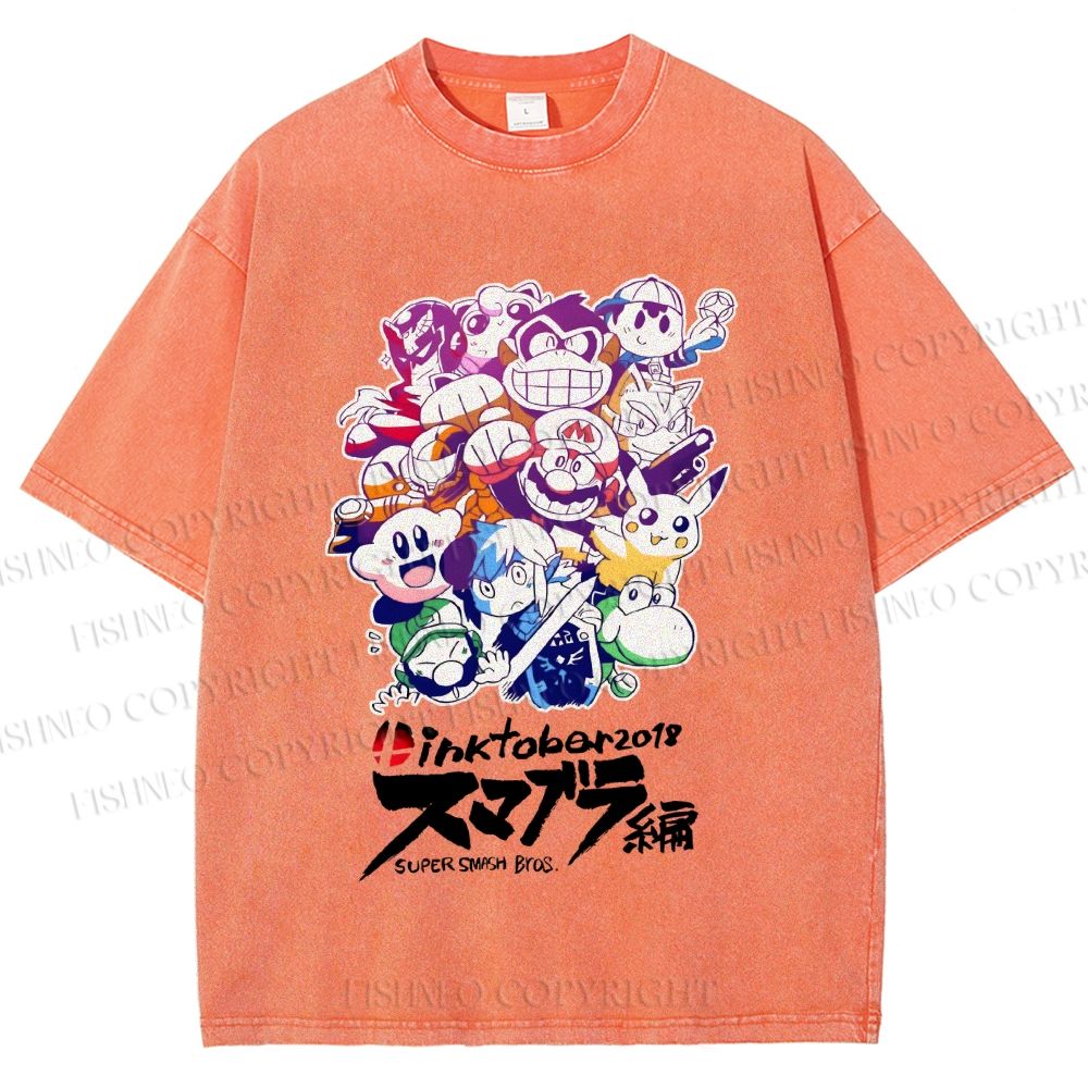 Unisex Japanese Anime Graffiti Printed Washed Tee