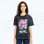 Unisex Japanese Anime Graffiti Printed Washed Tee