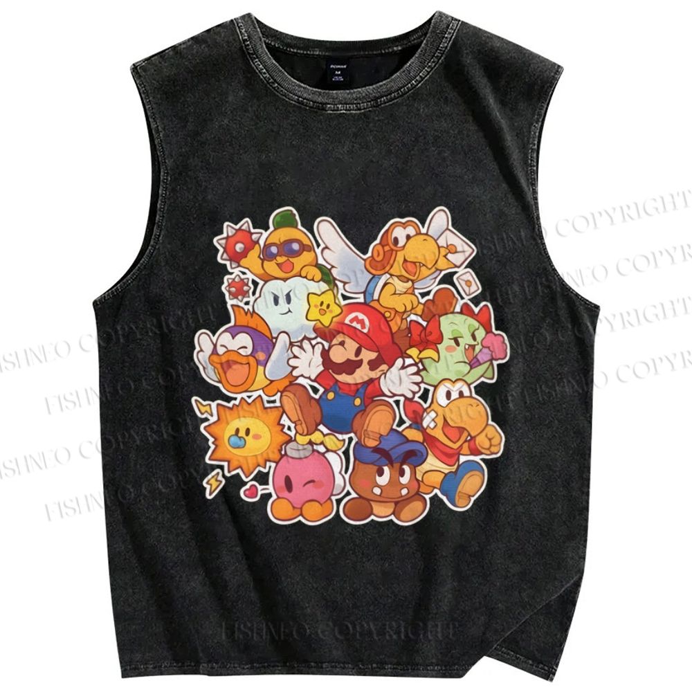Unisex Japanese Anime Graffiti Printed Washed Tank Top