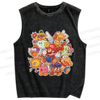 Unisex Japanese Anime Graffiti Printed Washed Tank Top