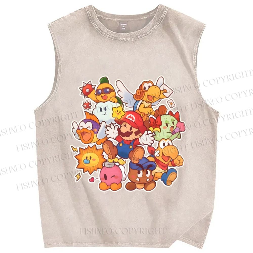 Unisex Japanese Anime Graffiti Printed Washed Tank Top