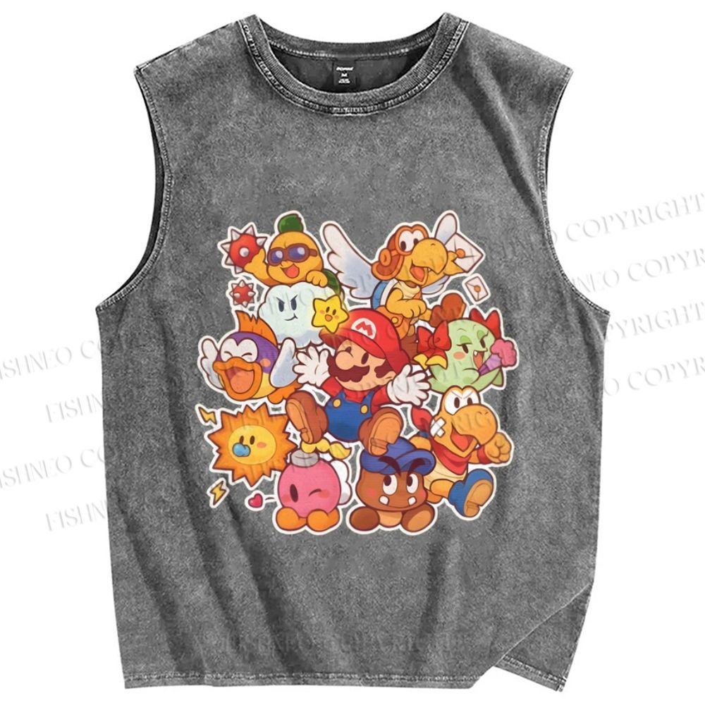 Unisex Japanese Anime Graffiti Printed Washed Tank Top