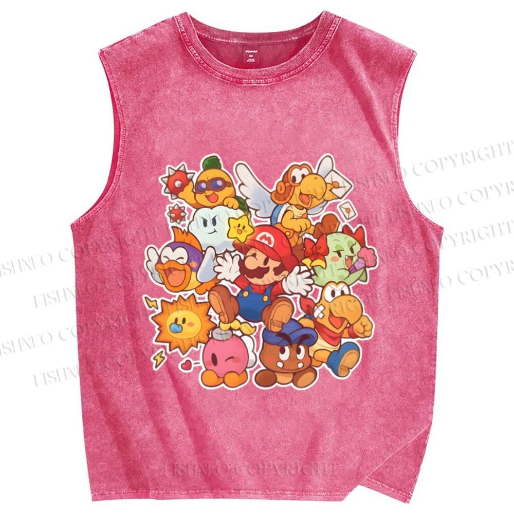 Unisex Japanese Anime Graffiti Printed Washed Tank Top