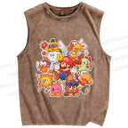 Unisex Japanese Anime Graffiti Printed Washed Tank Top