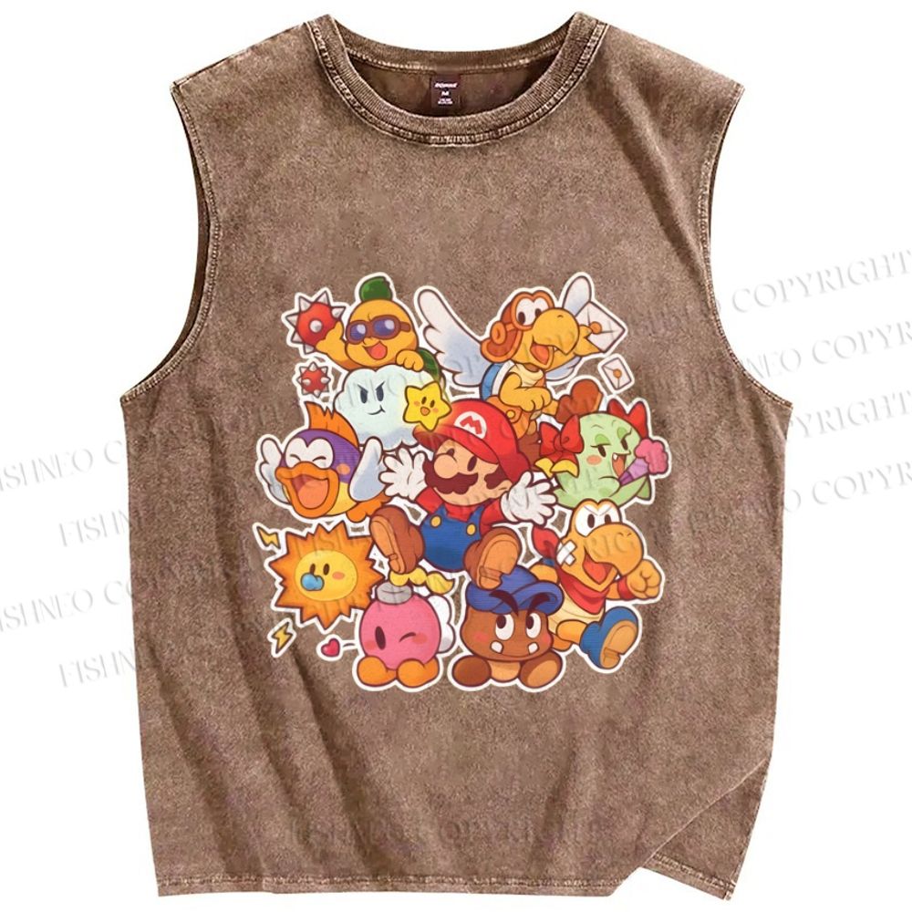 Unisex Japanese Anime Graffiti Printed Washed Tank Top