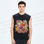 Unisex Japanese Anime Graffiti Printed Washed Tank Top