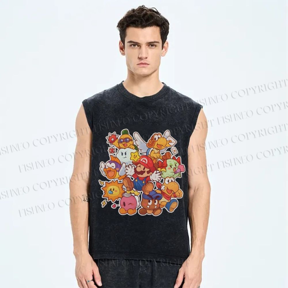 Unisex Japanese Anime Graffiti Printed Washed Tank Top