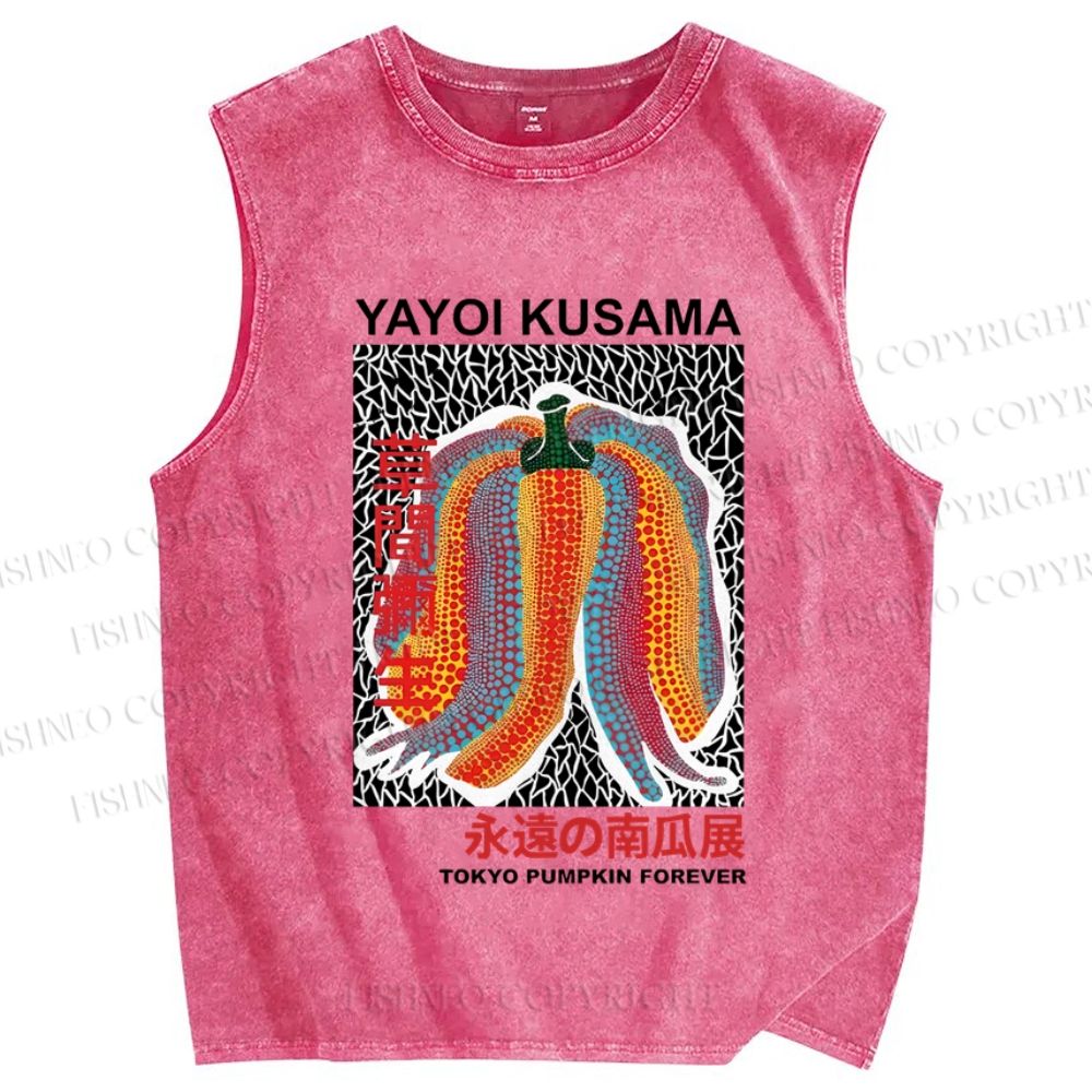 Unisex Japanese Yayoi Kusama Pumpkin Printed Washed Tank Top
