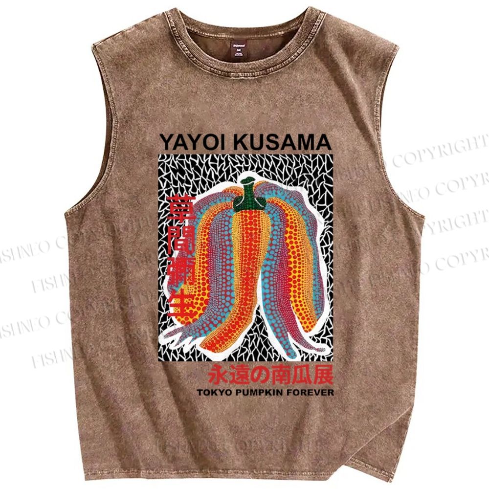 Unisex Japanese Yayoi Kusama Pumpkin Printed Washed Tank Top