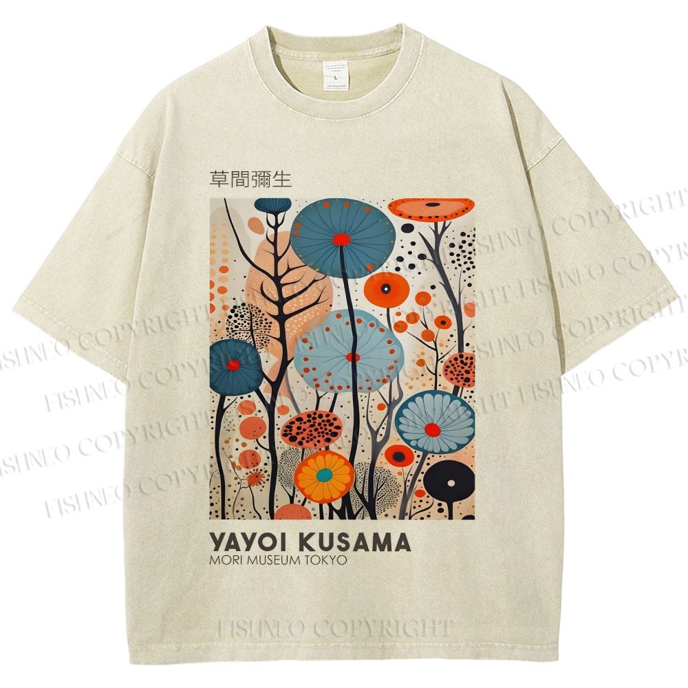 Unisex Yayoi Kusama Flower Printed Washed Tee