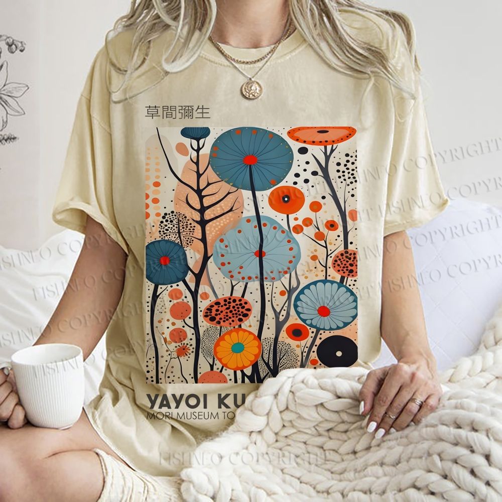 Unisex Yayoi Kusama Flower Printed Washed Tee