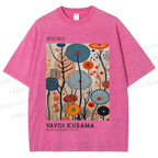 Unisex Yayoi Kusama Flower Printed Washed Tee