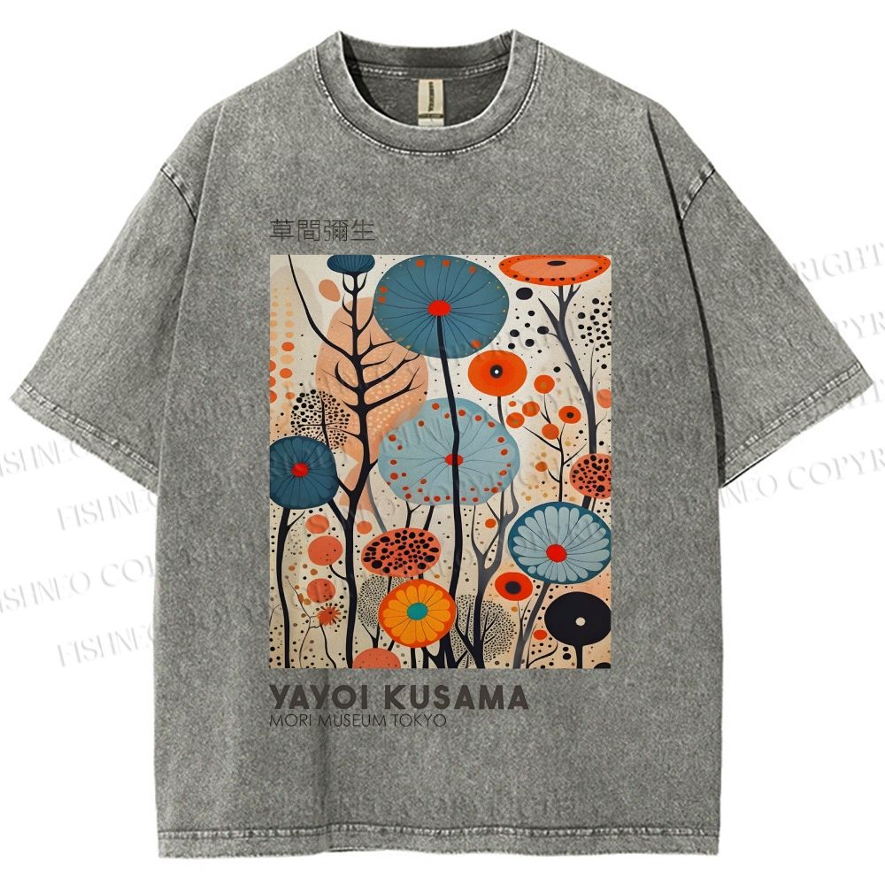 Unisex Yayoi Kusama Flower Printed Washed Tee