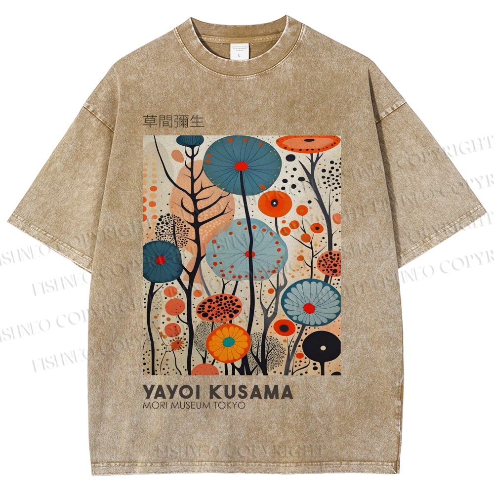 Unisex Yayoi Kusama Flower Printed Washed Tee
