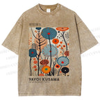 Unisex Yayoi Kusama Flower Printed Washed Tee