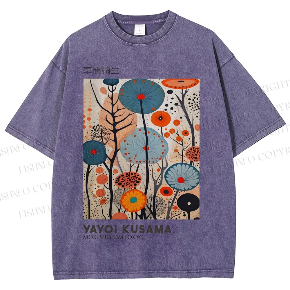 Unisex Yayoi Kusama Flower Printed Washed Tee