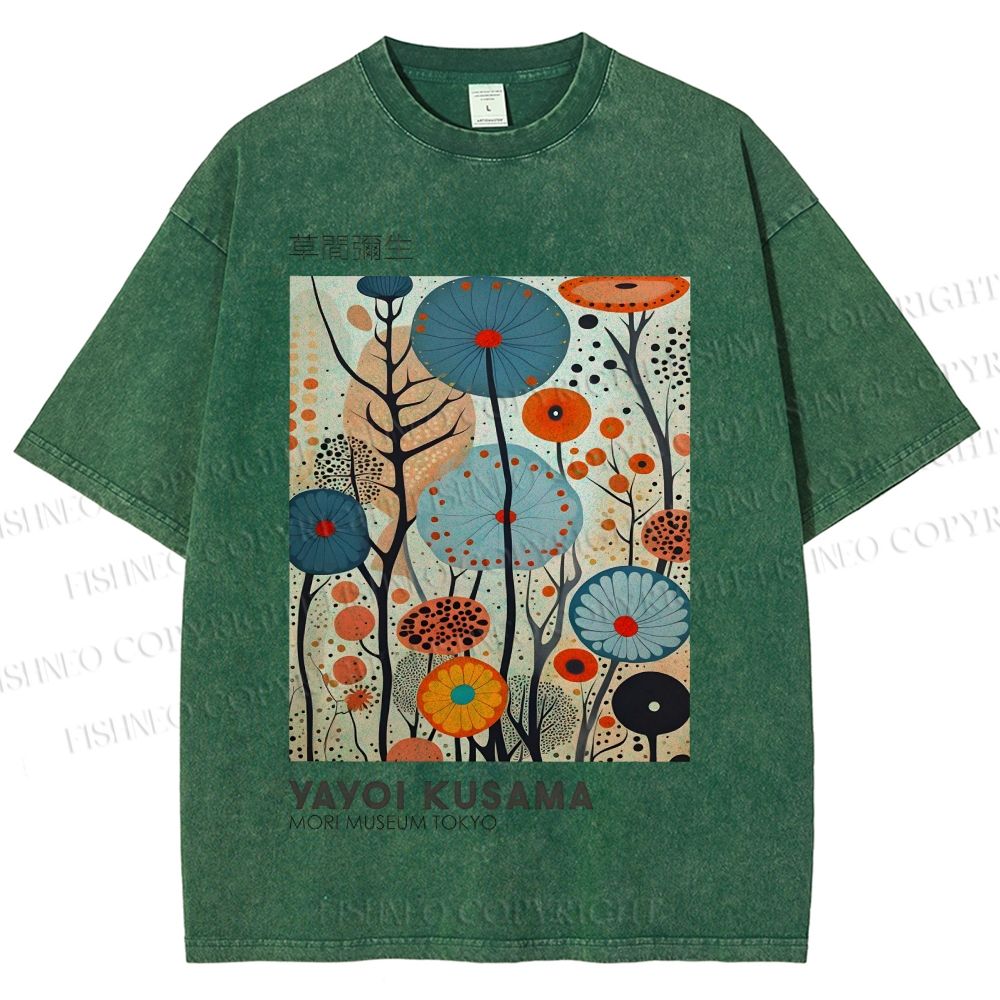 Unisex Yayoi Kusama Flower Printed Washed Tee