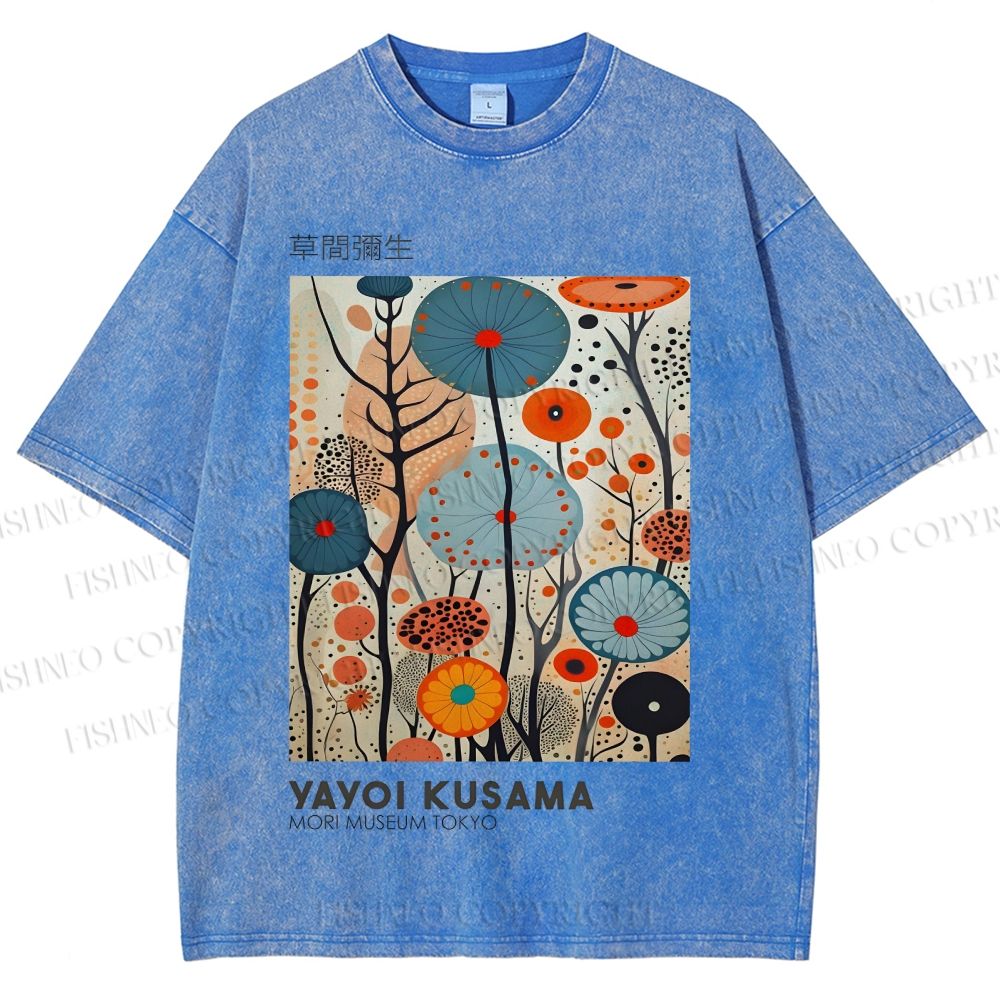 Unisex Yayoi Kusama Flower Printed Washed Tee