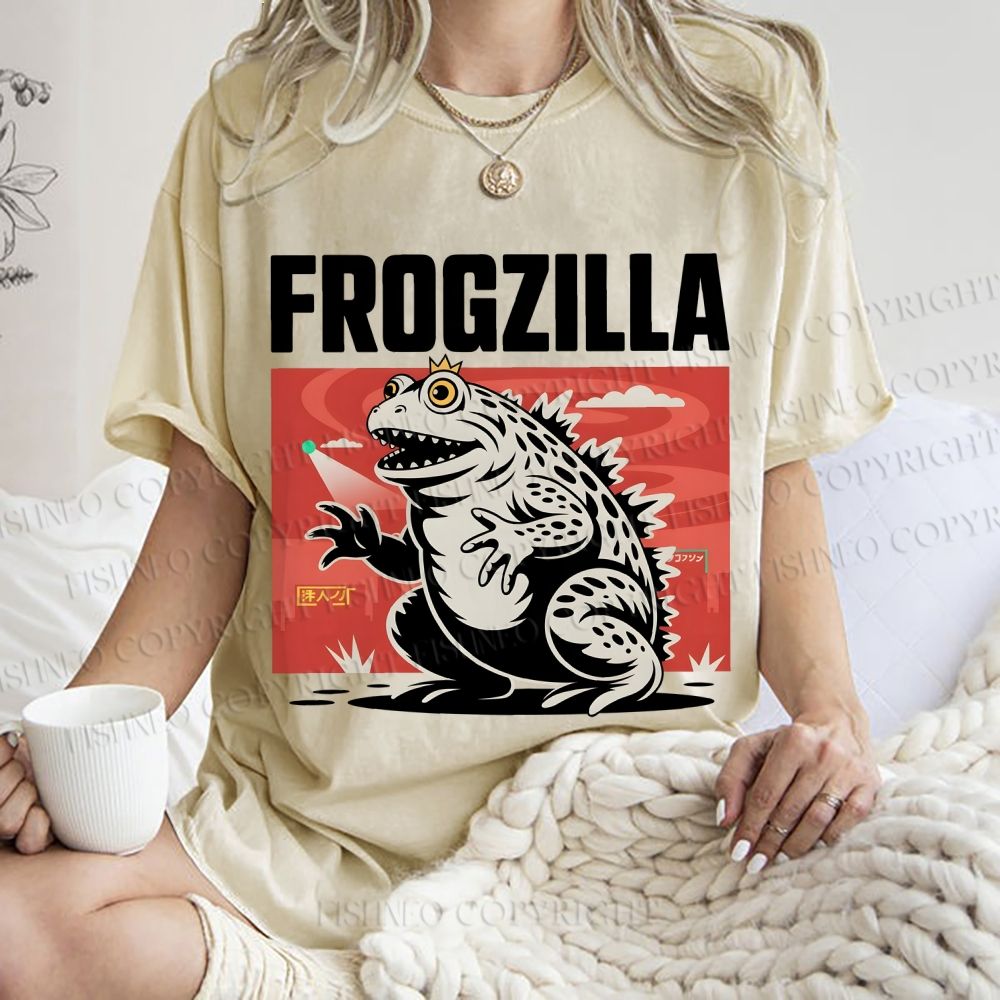 Unisex Frogzilla Printed Washed Tee