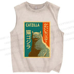Unisex Catzilla Printed Washed Tank Top