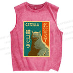 Unisex Catzilla Printed Washed Tank Top