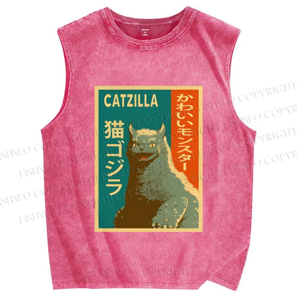 Unisex Catzilla Printed Washed Tank Top