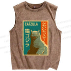 Unisex Catzilla Printed Washed Tank Top