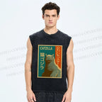 Unisex Catzilla Printed Washed Tank Top