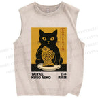 Unisex Cat Printed Washed Tank Top