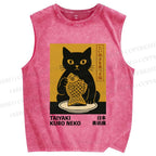 Unisex Cat Printed Washed Tank Top