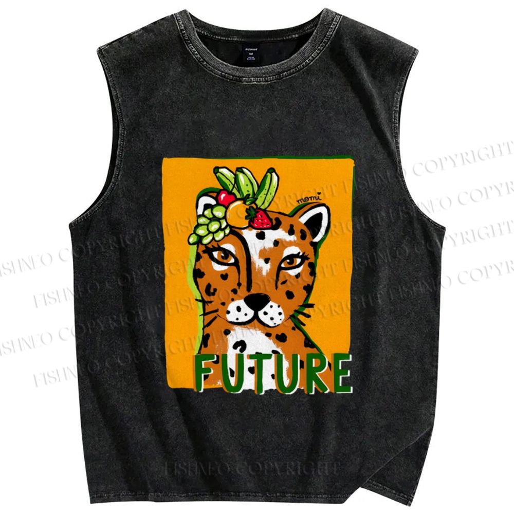 Unisex Future Leopard Printed Washed Tank Top