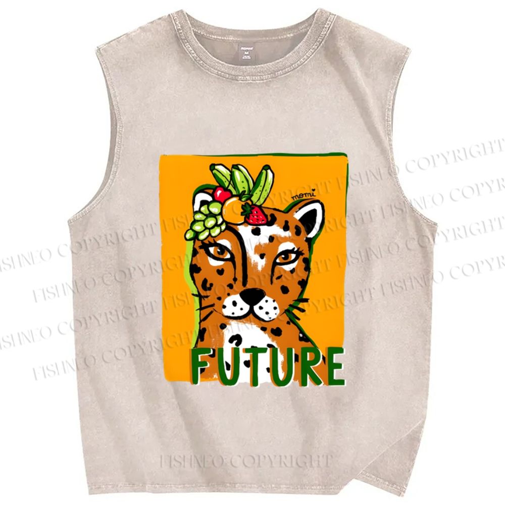 Unisex Future Leopard Printed Washed Tank Top