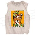 Unisex Future Leopard Printed Washed Tank Top