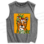 Unisex Future Leopard Printed Washed Tank Top